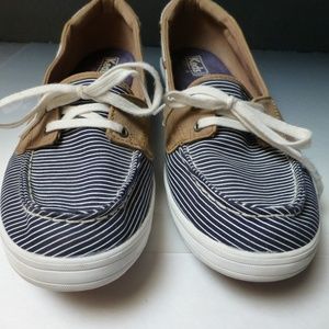 KEDS BOAT DECK SHOES BLUE BROWN LEATHER 11